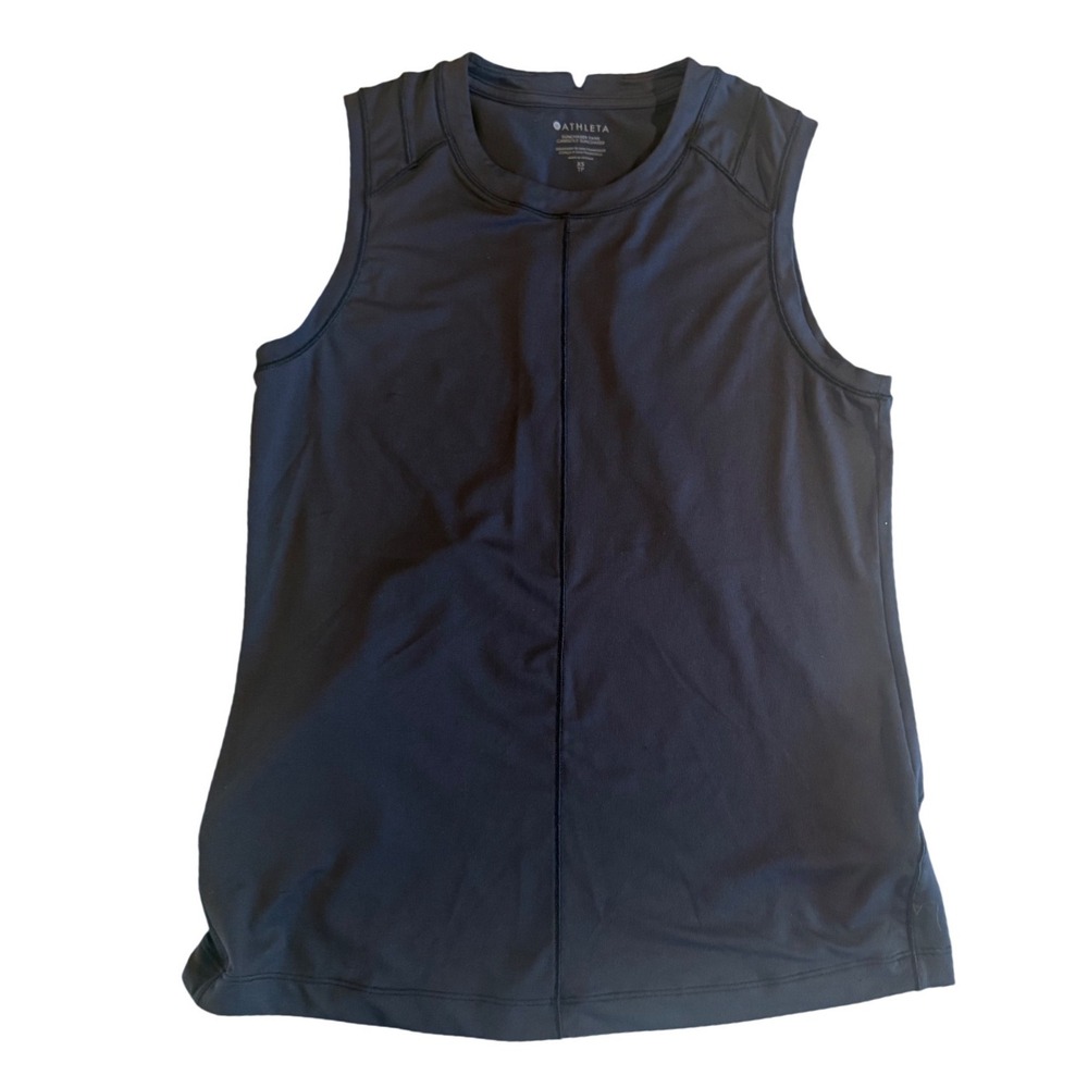 Athleta Sunchaser Tank Black Sleeveless Activewear Top XS Zip Pocket back Runner